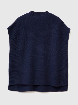 Benetton, Turtleneck Vest In Wool Blend, Size: XS, Dark Blue, Women United Colors of Benetton
