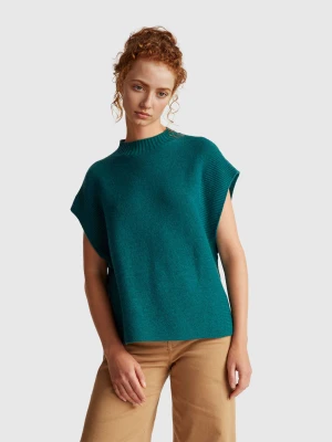 Benetton, Turtleneck Vest In Wool Blend, Size: XS, Dark Green, Women United Colors of Benetton