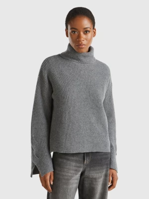 Benetton, Turtleneck With Wide Collar, size L, Dark Gray, Women United Colors of Benetton