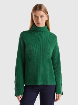 Benetton, Turtleneck With Wide Collar, size L, Dark Green, Women United Colors of Benetton