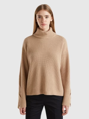 Benetton, Turtleneck With Wide Collar, size M, Camel, Women United Colors of Benetton