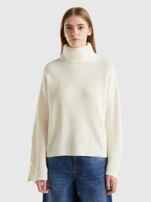 Benetton, Turtleneck With Wide Collar, size M, Creamy White, Women United Colors of Benetton