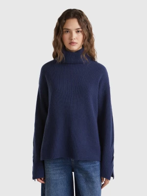 Benetton, Turtleneck With Wide Collar, size M, Dark Blue, Women United Colors of Benetton