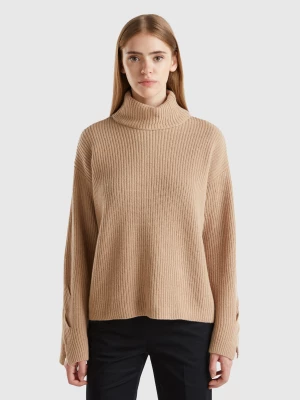 Benetton, Turtleneck With Wide Collar, size S, Camel, Women United Colors of Benetton