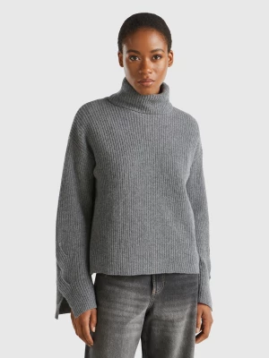 Benetton, Turtleneck With Wide Collar, size S, Dark Gray, Women United Colors of Benetton