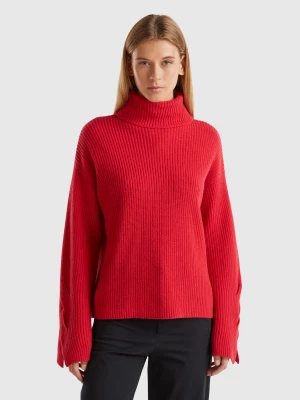 Benetton, Turtleneck With Wide Collar, size XS, Red, Women United Colors of Benetton