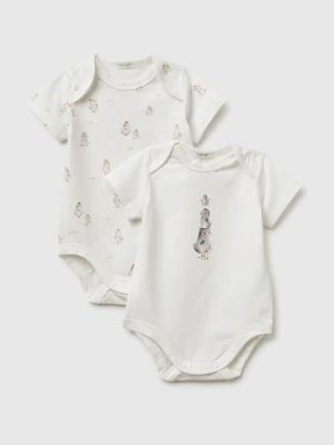Benetton, Two Bodysuits In Stretch Organic Cotton, Creamy White, Kids United Colors of Benetton