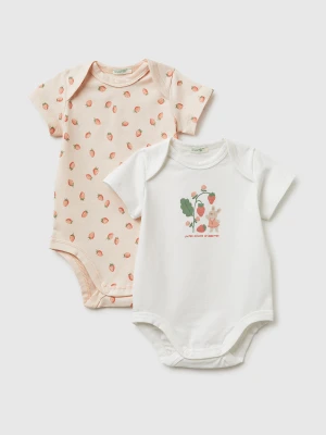 Benetton, Two Bodysuits In Stretch Organic Cotton, Pastel Pink, Kids United Colors of Benetton