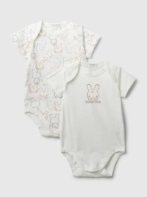 Benetton, Two Bodysuits With Prints, Creamy White, Kids United Colors of Benetton