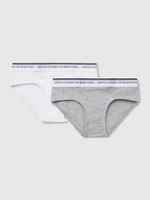 Benetton, Two Briefs With Logoed Elastic, Size: XXS, Light Gray, Kids United Colors of Benetton