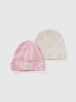 Benetton, Two Caps In Organic Cotton, size 50-56, Pastel Pink, Kids United Colors of Benetton