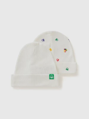 Benetton, Two Caps In Organic Cotton, size 62-68, Creamy White, Kids United Colors of Benetton