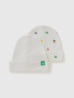 Benetton, Two Caps In Organic Cotton, size 62-68, Creamy White, Kids United Colors of Benetton