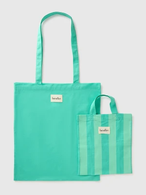 Benetton, Two Green Canvas Bags, Size: OS, Green, Women United Colors of Benetton