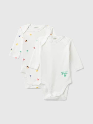 Benetton, Two Long Sleeve Bodysuits In Organic Cotton, size 50, Creamy White, Kids United Colors of Benetton