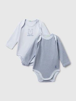 Benetton, Two Long Sleeve Bodysuits, Light Blue, Kids United Colors of Benetton