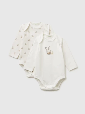 Benetton, Two Long Sleeve Ribbed Knit Onesies, Creamy White, Kids United Colors of Benetton