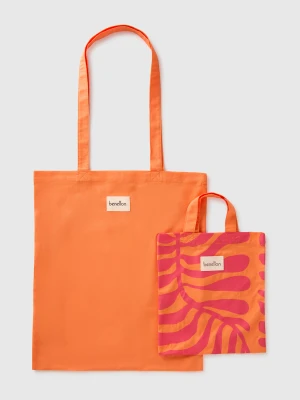 Benetton, Two Orange Canvas Bags, Size: OS, Orange, Women United Colors of Benetton