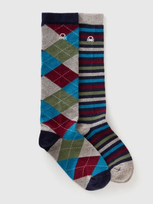 Benetton, Two Pairs Of High Patterned Socks, Size: 20-24, Multi-color, Kids United Colors of Benetton
