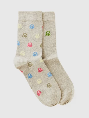 Benetton, Two Pairs Of Long Socks With Logos, size 36-41, Creamy White, Women United Colors of Benetton