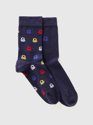 Benetton, Two Pairs Of Long Socks With Logos, size 36-41, Dark Blue, Women United Colors of Benetton