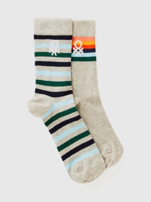 Benetton, Two Pairs Of Long Socks With Logos, size 36-41, Light Gray, Women United Colors of Benetton