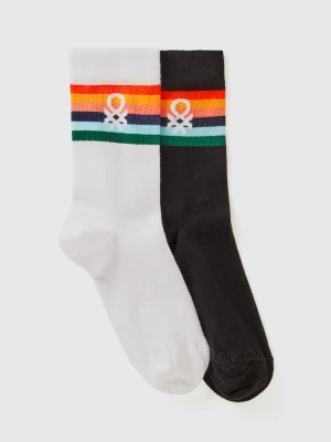 Benetton, Two Pairs Of Long Socks With Logos, size 36-41, Multi-color, Women United Colors of Benetton