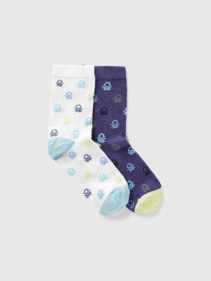 Benetton, Two Pairs Of Socks With Blue And White Logos, size 39-41, Multi-color, Kids United Colors of Benetton