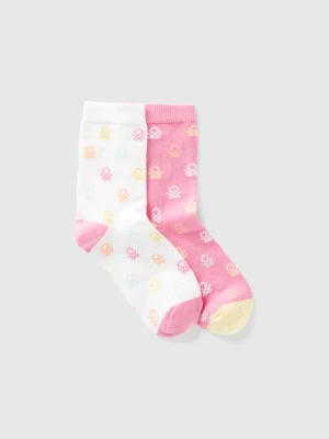 Benetton, Two Pairs Of Socks With Pink And White Logos, size 39-41, Multi-color, Kids United Colors of Benetton