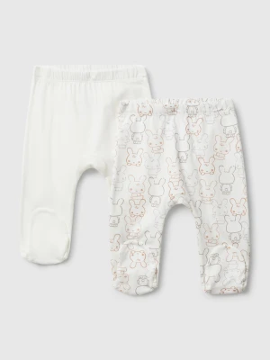 Benetton, Two Pairs Of Trousers In Cotton, Creamy White, Kids United Colors of Benetton