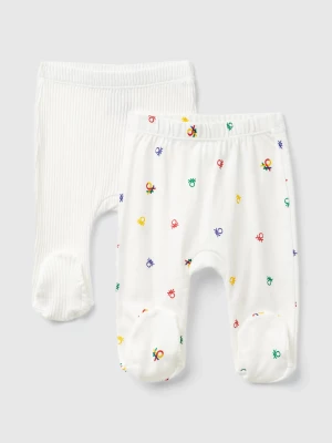 Benetton, Two Pairs Of Trousers In Organic Cotton, size 3-6, Creamy White, Kids United Colors of Benetton