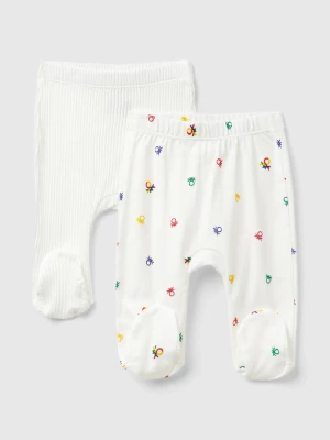 Benetton, Two Pairs Of Trousers In Organic Cotton, size 82, Creamy White, Kids United Colors of Benetton