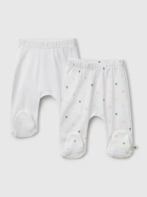 Benetton, Two Pairs Of Trousers In Organic Cotton, size 82, White, Kids United Colors of Benetton