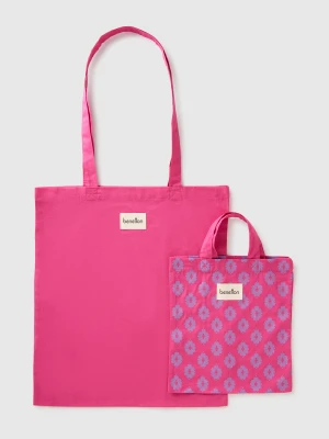Benetton, Two Pink Canvas Bags, Size: OS, Pink, Women United Colors of Benetton