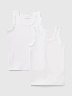 Benetton, Two Stretch Organic Cotton Tank Tops, size L, White, Kids United Colors of Benetton
