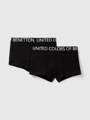 Benetton, Two Boxers With Logoed Elastic, size XL, Black, Kids United Colors of Benetton
