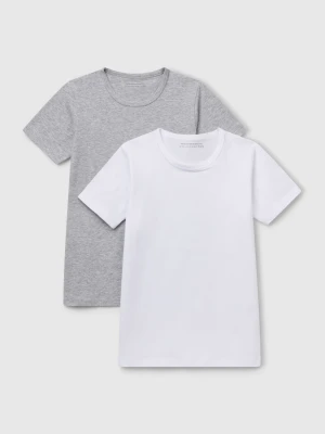 Benetton, Two T-shirts In Stretch Organic Cotton, Size: XXS, Light Gray, Kids United Colors of Benetton