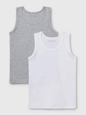 Benetton, Two Tank Tops In Stretch Organic Cotton, Size: XXS, Light Gray, Kids United Colors of Benetton
