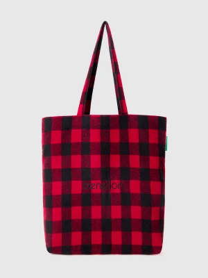 Zdjęcie produktu Benetton, Two-tone Check Tote Bag, size OS, Red, Women United Colors of Benetton