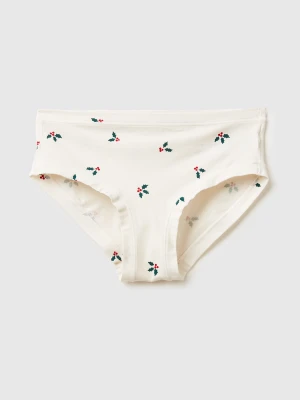 Benetton, Underwear With Christmas Holly Print, Size: OS, Creamy White, Women United Colors of Benetton