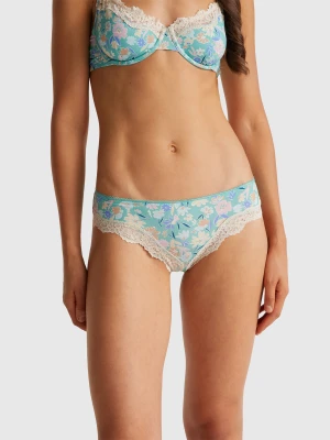Benetton, Underwear With Floral Print, Size: XS, Aqua, Women United Colors of Benetton