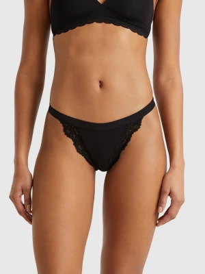 Benetton, Underwear With Lace Contours, size XS, Black, Women United Colors of Benetton