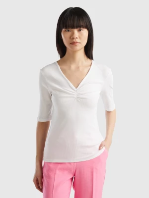 Benetton, V-neck Slim Fit T-shirt, size L, White, Women United Colors of Benetton