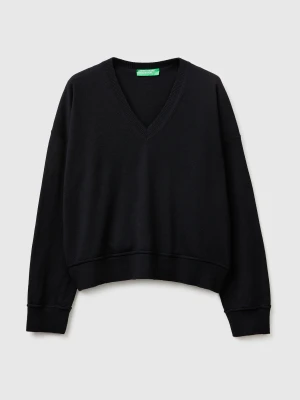 Benetton, V-neck Sweater In Cotton And Wool, Size: XS, Black, Women United Colors of Benetton