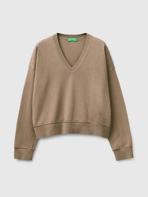 Benetton, V-neck Sweater In Cotton And Wool, Size: XS, Camel, Women United Colors of Benetton