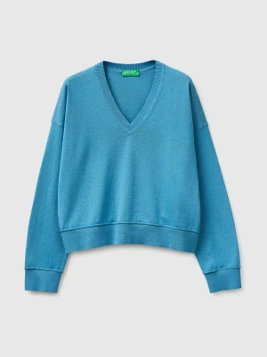 Benetton, V-neck Sweater In Cotton And Wool, Size: XS, Light Blue, Women United Colors of Benetton