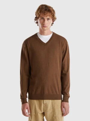 Benetton, V-neck Sweater In Lightweight Cotton Blend, size M, Brown, Men United Colors of Benetton