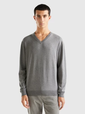 Benetton, V-neck Sweater In Lightweight Cotton Blend, size M, Dark Gray, Men United Colors of Benetton