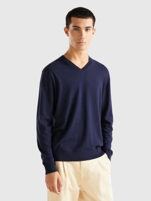 Benetton, V-neck Sweater In Lightweight Cotton Blend, size S, Dark Blue, Men United Colors of Benetton