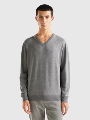 Benetton, V-neck Sweater In Lightweight Cotton Blend, size XL, Dark Gray, Men United Colors of Benetton